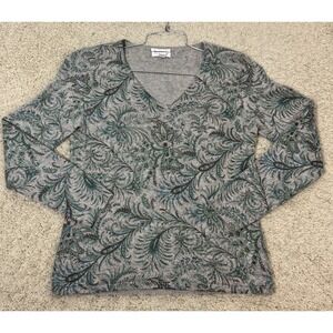 Charter Club 2-Ply Cashmere V Neck Pullover Sweater Paisley‎ Floral Print Size M